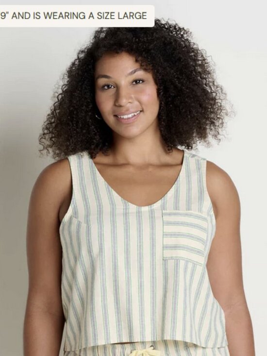 Toad&Co Tops - Toad&Co Striped Button-Back Sleeveless Camisole - Cream & Green
